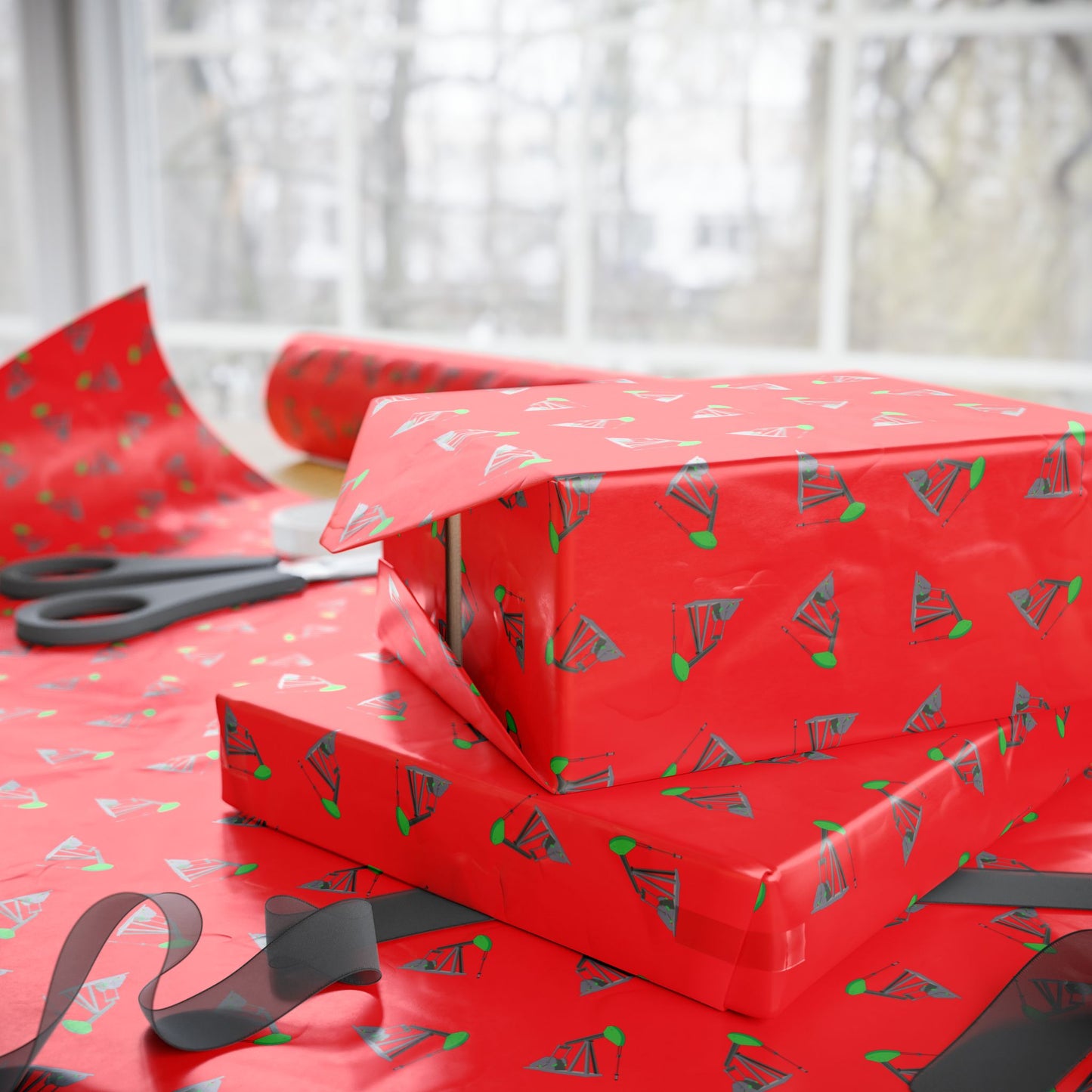 "Pumping Unit" Red Wrapping Paper