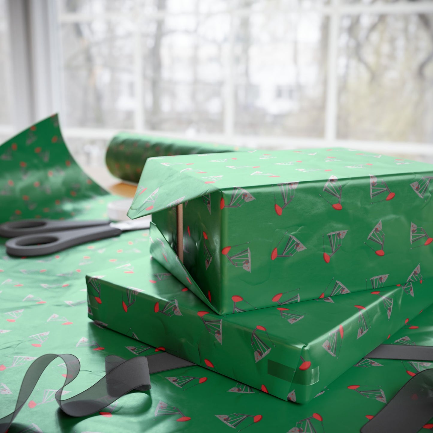 "Pumping Unit" Green Wrapping Paper